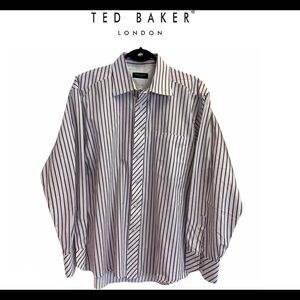 TED Baker men’s maroon striped dress shirt size 16 34/35 USL